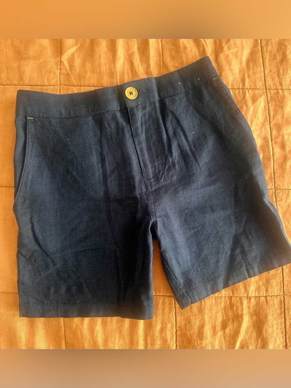 Boden Navy Linen Shorts with Wooden Button